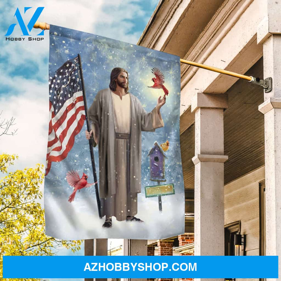 Walking with Jesus, The life of Jesus, Stunning US flag, Lovely cardinal - Jesus Flag