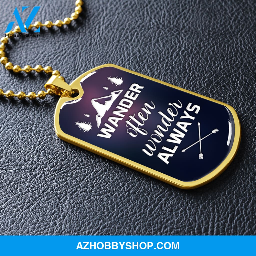 Wander Often Wonder Always - Graphical Dog Tag & Ball chain (steel) man