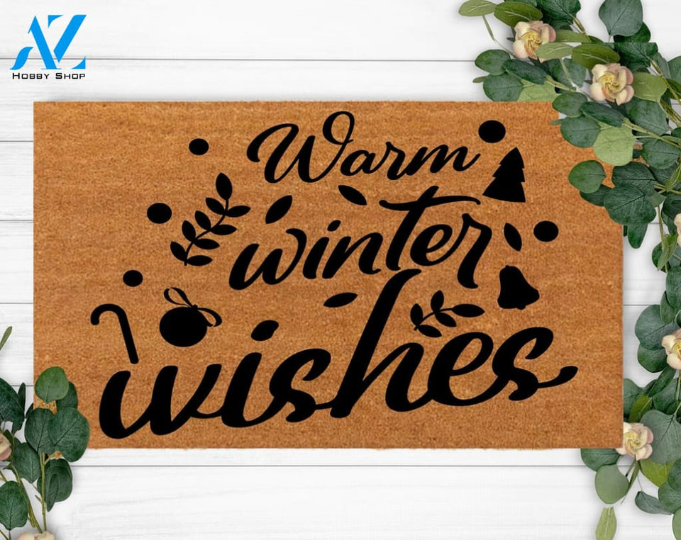 Warm Winter Wishes- New Home Design-Family Name Rug-Wedding Gift For Her & Him- Closing Christmas Front door mats
