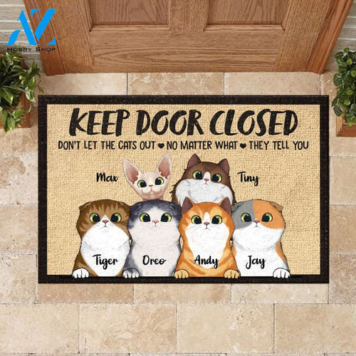 WARNING AREA PATROLLED BY PEEKING CAT - PERSONALIZED DOORMAT | WELCOME MAT | HOUSE WARMING GIFT