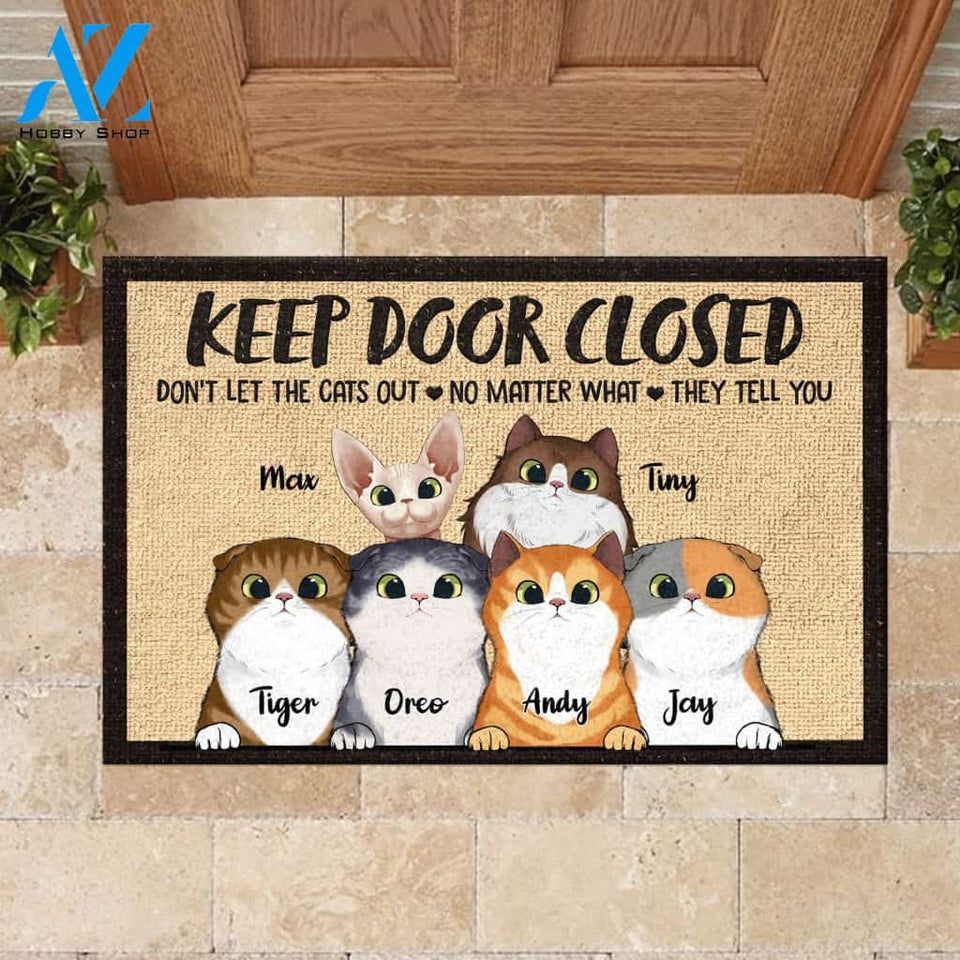 WARNING AREA PATROLLED BY PEEKING CAT - PERSONALIZED DOORMAT | WELCOME MAT | HOUSE WARMING GIFT