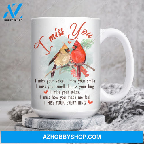 Watercolor cardinal, Cranberry drawing, I miss your voice, I miss your smile - Heaven White Mug