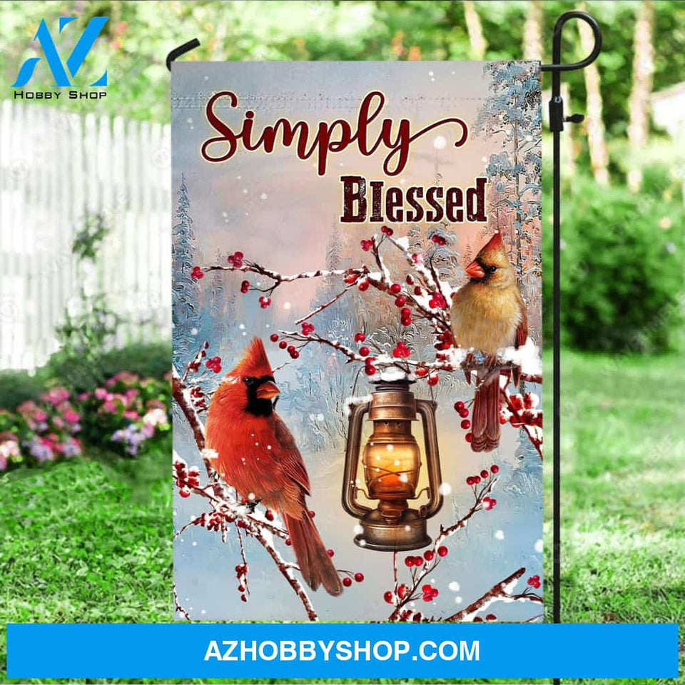 Watercolor cardinal, Frozen cranberry, Winter forest, Simply blessed - Jesus Flag