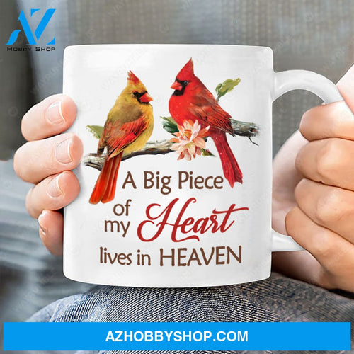 Watercolor cardinal, Light pink flower, A big piece of my heart lives in heaven - Heaven White Mug