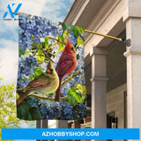 Watercolor cardinal painting, Cardinal couple, Nature drawing, Blue flower branches, Memorial gift - Heaven Flag