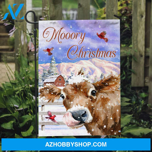 Watercolor cow, Purple sky, Winter painting, Mooory Christmas - Jesus Flag