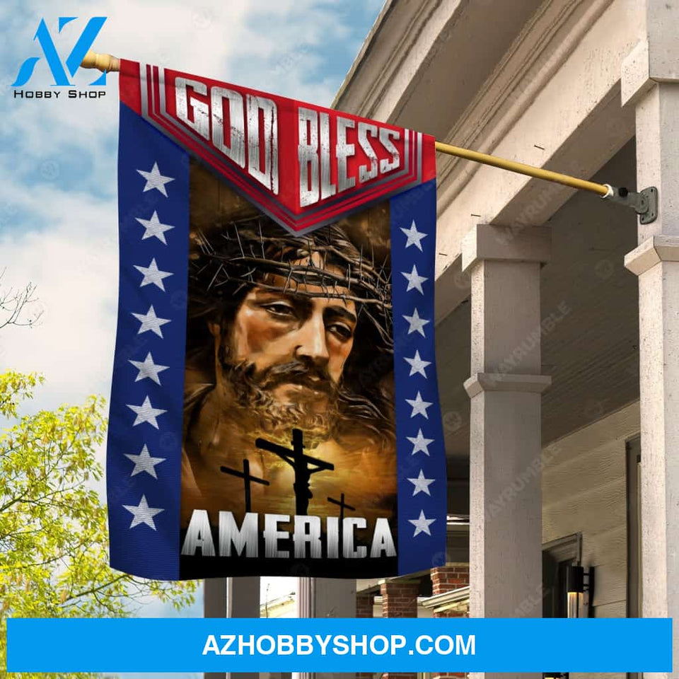 Watercolor Jesus painting, Jesus on the cross, White star, God bless America - Jesus Flag