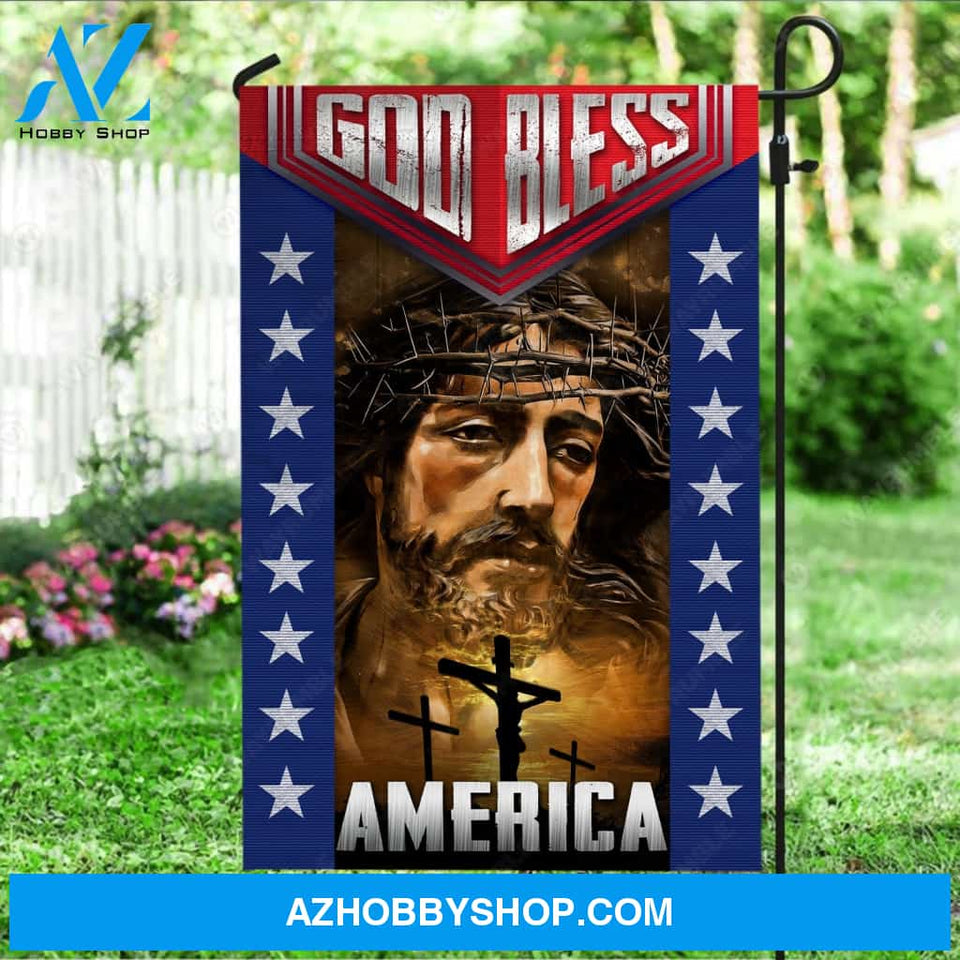 Watercolor Jesus painting, Jesus on the cross, White star, God bless America - Jesus Flag