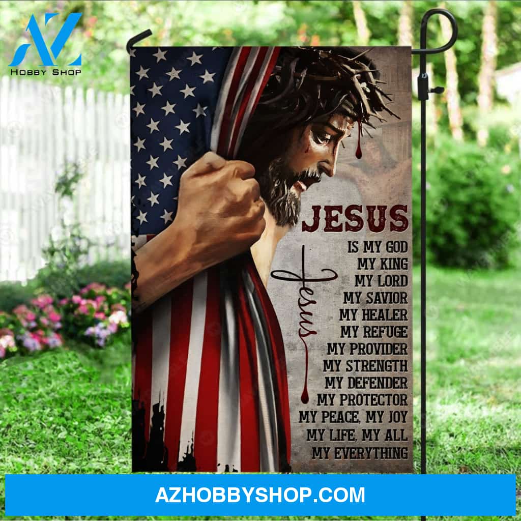 Watercolor Jesus's face, Amazing US flag, Crown of thorn, Jesus is my God - Jesus Flag