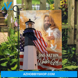 Watercolor lighthouse, Jesus drawing, US flag, White dove, One nation under God - Jesus Flag