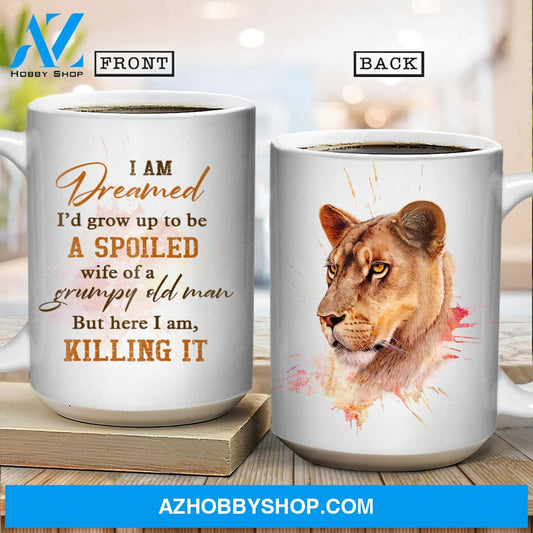 Watercolor lion, I'd grow up to be a spoiled wife of a grumpy old man - Couple White Mug