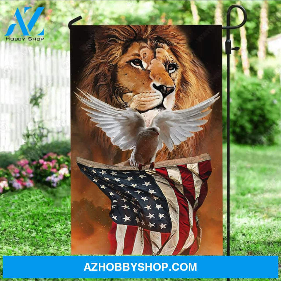 Watercolor lion painting, White dove, Beautiful US flag - Jesus Flag