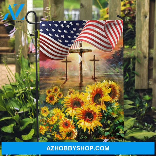 Watercolor sunflower, Cross symbol, Sunny day, US flag - Jesus Flag
