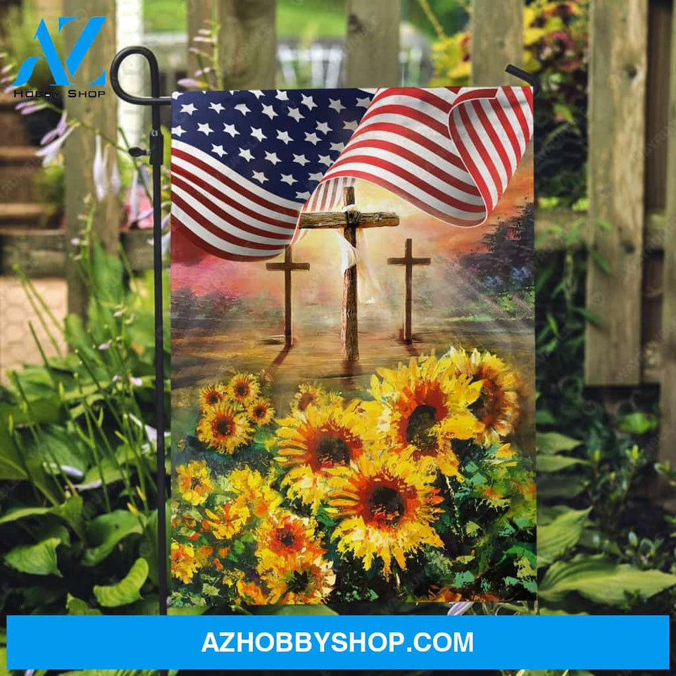 Watercolor sunflower, Cross symbol, Sunny day, US flag - Jesus Flag