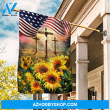 Watercolor sunflower, Cross symbol, Sunny day, US flag - Jesus Flag