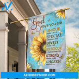 Watercolor sunflower, Yellow butterfly, God says you are unique - Jesus Flag