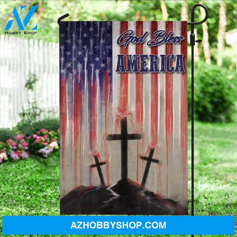 Watercolor US flag, Stunning cross, God bless America - Jesus Flag