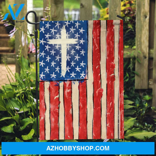 Watercolor US flag, White cross, Beautiful flag - Jesus Flag