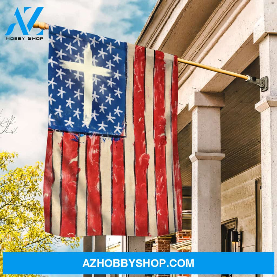 Watercolor US flag, White cross, Beautiful flag - Jesus Flag