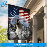 Watercolor wolf, Animal drawing, US flag, Full moon painting - Jesus Flag