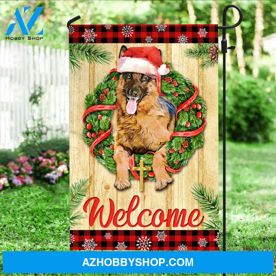 Welcome - Jesus, German shepherd on Christmas Flag