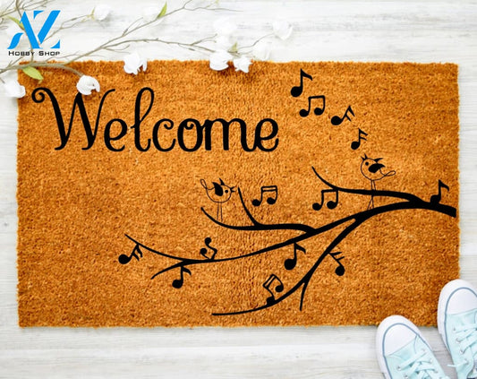 Welcome Music Tree Notes Door mat Welcome Mat Family Doormat Porch Decor Housewarming Doormat Coir doormat