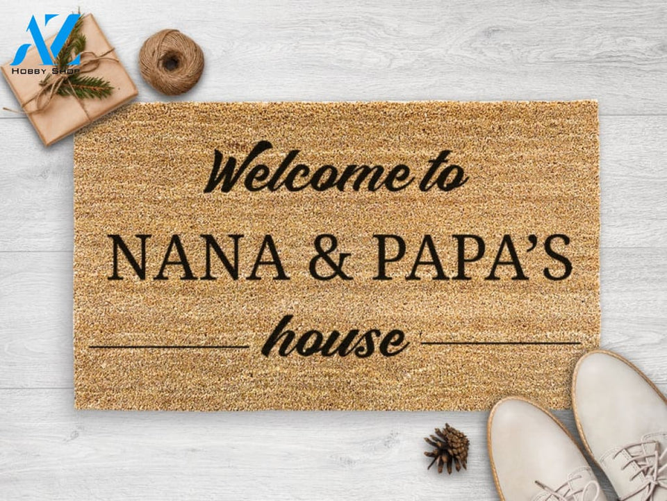 Welcome To Nana & Papa's House - Personalized Family Mat - Custom Coir Doormat - Housewarming Gift - Grandparent Gift