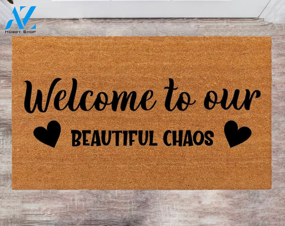 Welcome To Our Beautiful Chaos PetLover Gift Christmas Rug Last Name mat Family Name Rug New Year Gift