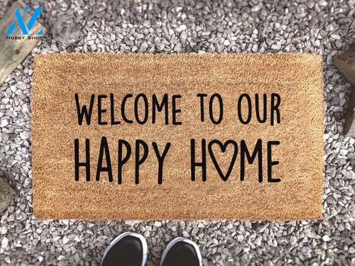 Welcome to Our Happy Home - Cute Heart Doormat - Housewarming Gift - Welcome Mat