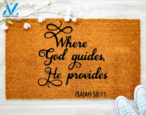 When God Guides Doormat Church Door mat Family Doormat Porch Decor Housewarming Doormat Coir doormat