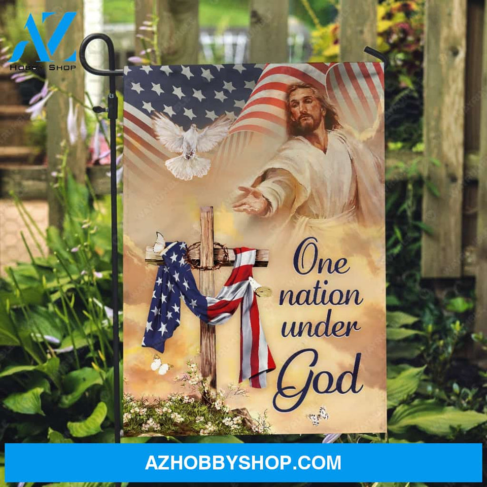 White dove, Walking with Jesus, Cross symbol, Daisy, One nation under God - Jesus Flag