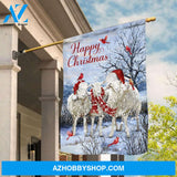 White goat painting, Winter forest, Red cardinal, Happy Christmas - Jesus Flag