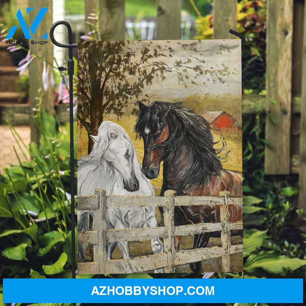 White horse, Brown horse, Horse couple - Jesus Flag