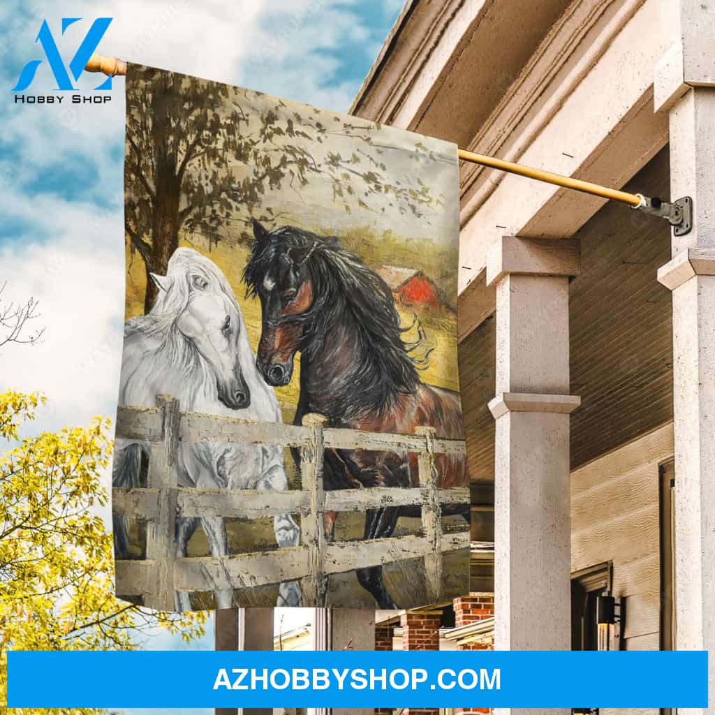 White horse, Brown horse, Horse couple - Jesus Flag