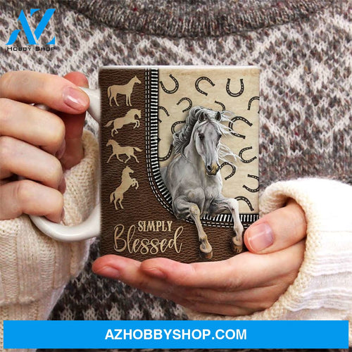 White horse drawing, Leather pattern, Horseshoes, Simply blessed - Jesus AOP Mug
