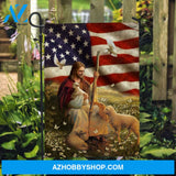 White lamb of God, Daisy field, Big US flag, Walking with Jesus - Jesus Flag
