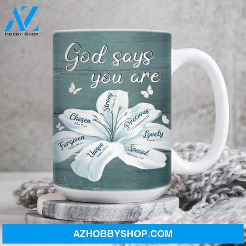 White lily flowers, God says you are - Jesus, Flower painting, AOP Mug