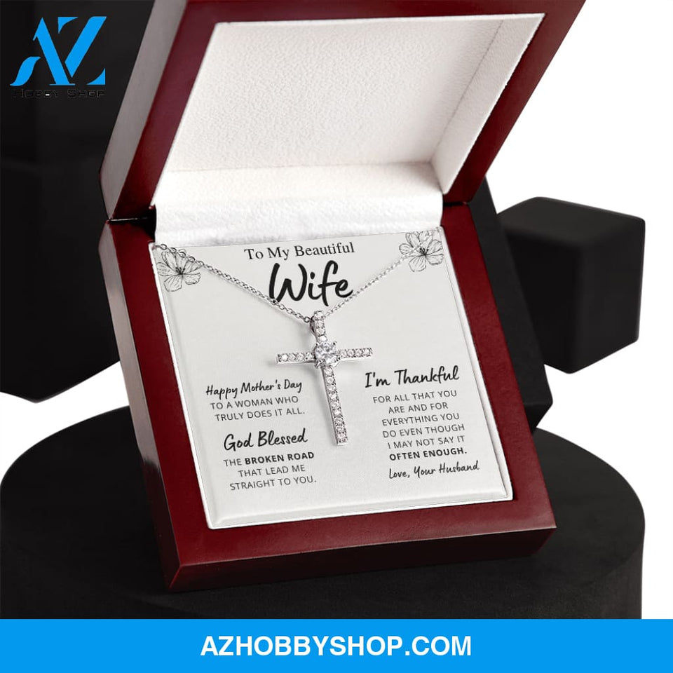 Wife Mother's Day - Thank You - Cross Necklace