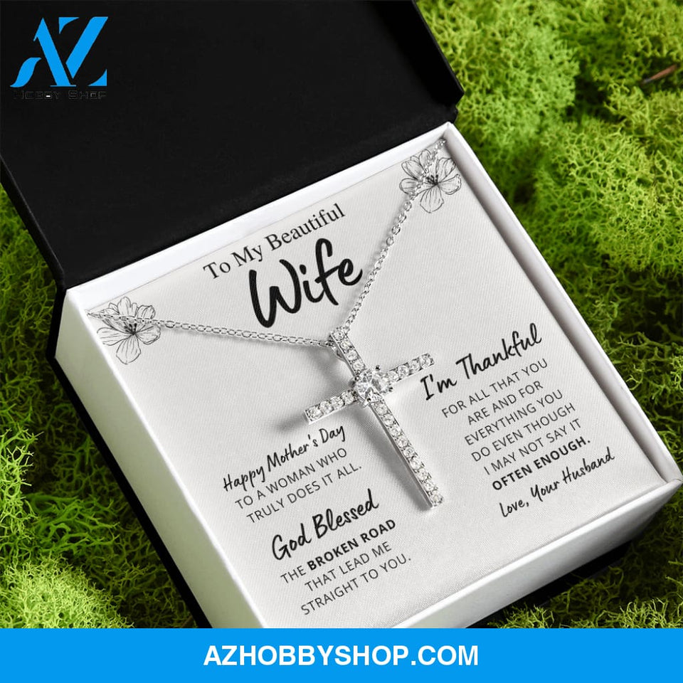 Wife Mother's Day - Thank You - Cross Necklace