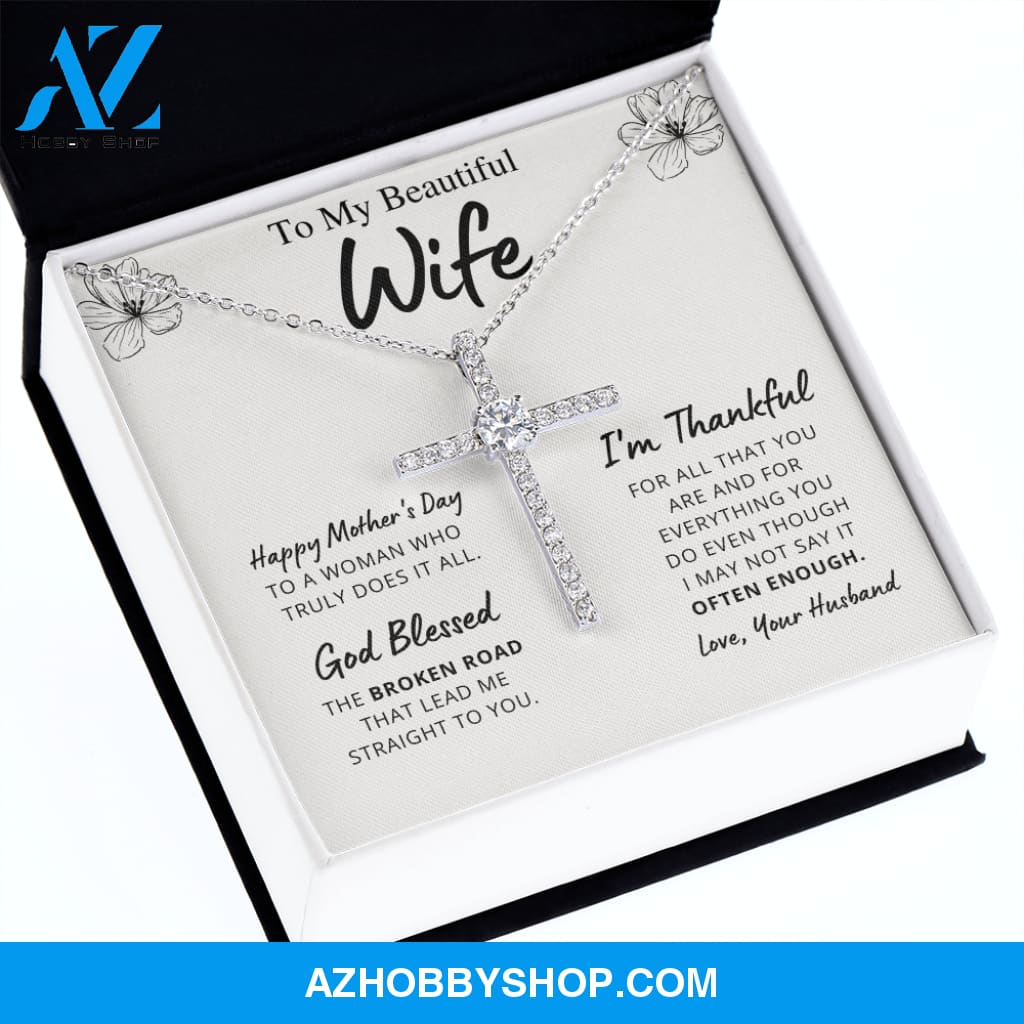 Wife Mother's Day - Thank You - Cross Necklace