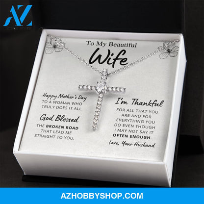 Wife Mother's Day - Thank You - Cross Necklace