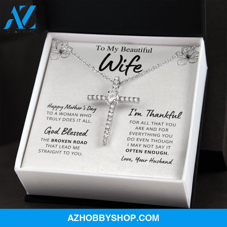 Wife Mother's Day - Thank You - Cross Necklace
