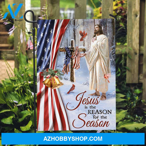 Winter season, American flag, Wooden cross, Jesus is the reason for the season - Jesus Flag