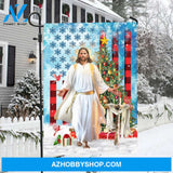 Wooden cross, American flag, Christmas gift, Beautiful Jesus drawing - Jesus Flag
