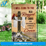 Wooden cross, Beautiful cardinal, Lily flower, I will cling to the old rugged cross - Jesus Flag