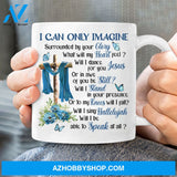 Wooden cross, Blue flower, Crystal butterfly, I can only imagine - Jesus White Mug