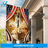 Wooden cross, Lion of Judah, Lamb of God, American flag, Holy spirit dove - Jesus Flag