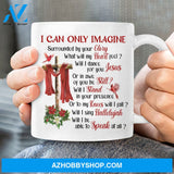 Wooden cross, Red silk, Cardinal drawing, I can only imagine - Jesus White Mug