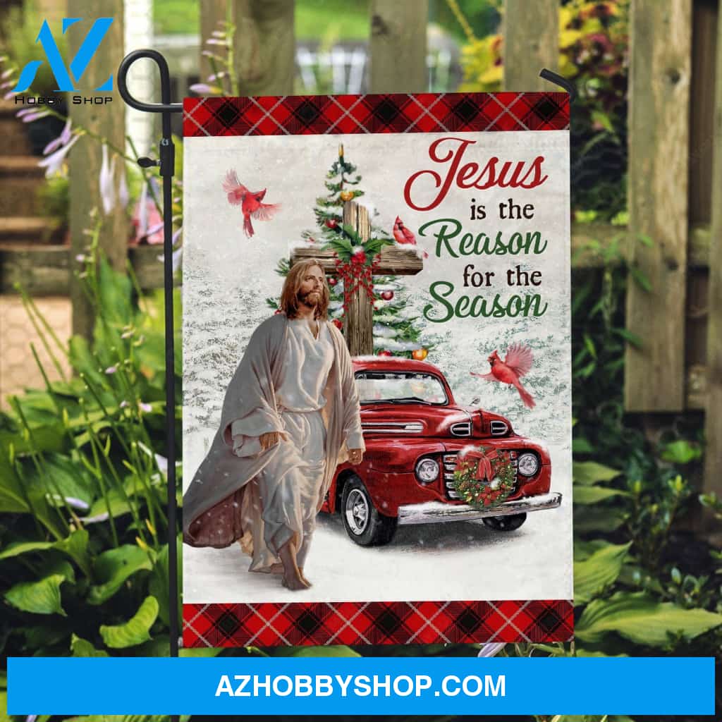Wooden cross, Stunning ladybug car, Christmas tree, Jesus is the reason for the season - Jesus Flag