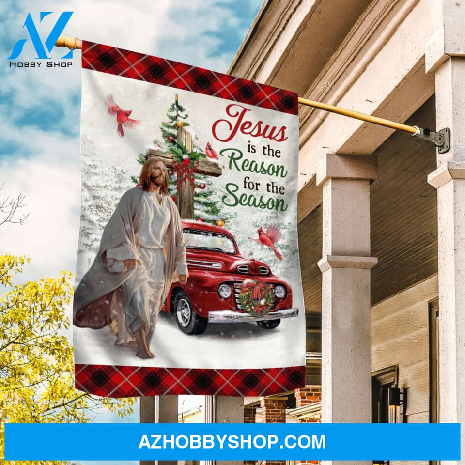 Wooden cross, Stunning ladybug car, Christmas tree, Jesus is the reason for the season - Jesus Flag